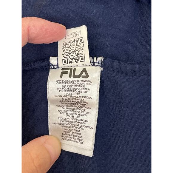 Fila Navy Blue Velour Full Zip Hoodie with pockets and Logo Ribbon on Sleeves M - Picture 5 of 9